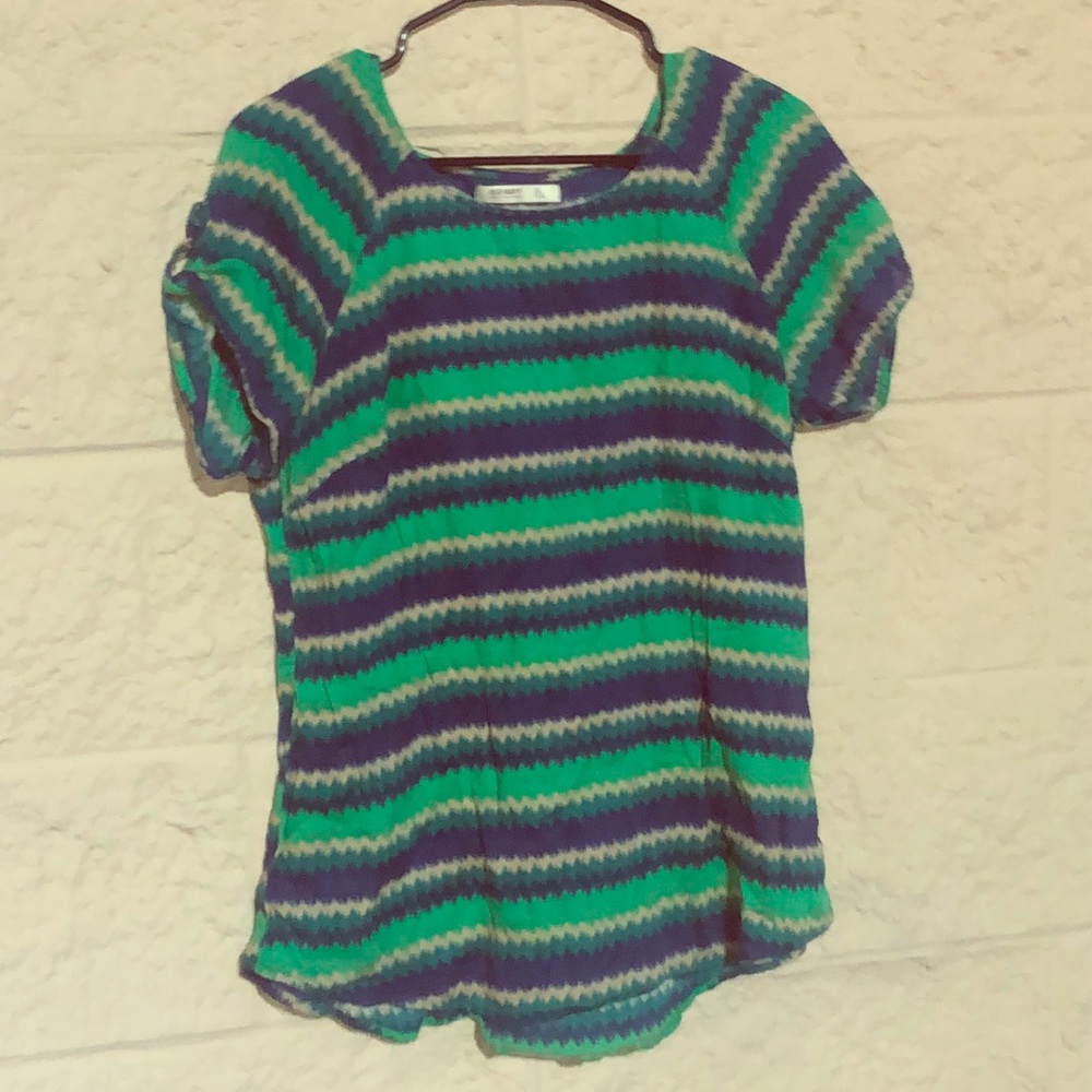 Green, Tan and blue patterned blouse